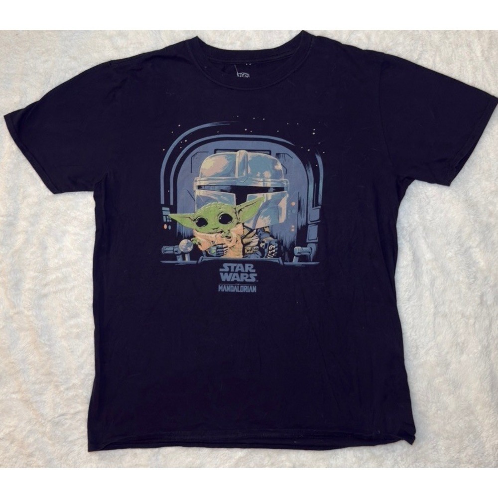 Funko Pop Tees The Mandalorian Shirt Size Large Black Child Baby Yoda Star Wars